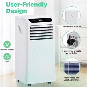 Przenośny klimatyzator pilot pilot 8000 BTU kompaktowy jednostka chłodzenia Home AC z trybami wentylatora dehumidifier, kompletny zestaw wydechowy z mocowaniem okien, 115V