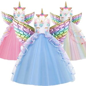 Unicorn Dress For Girls Birthday Party Clothes Embroidery Flower Ball Gown Kids Rainbow Formal Princess Children Costume