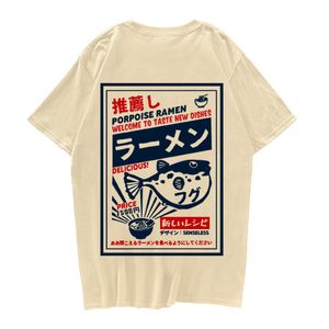 Puffer Fish Ramen Print Short Sleeve t Shirts Harajuku Hip Hop Casual Streetwear Tees Shirt Mens Summer100% Cotton T-shirt 220411