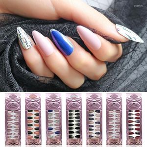 Falska naglar 24 st/låda falsk matt flerfärgade långa stilettmandelpressar på nagelspetsar Konstgjord fingermanikyr för kvinnor Prud22