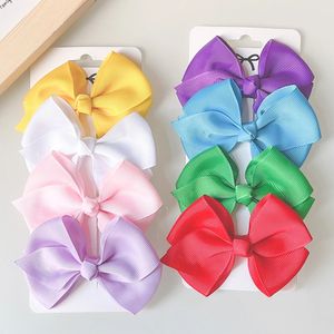 Solid Bowknot Hair Bows With Hair Clips For Cute Girls Headwear New Handmade Barrettes Gifts Kids Hair Accessories