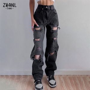 Black Ripped High Waist Jeans for women Vintage Clothes y2k Fashion Straight Denim Trousers Streetwear Hole Hip Hop Pant jeans 220624