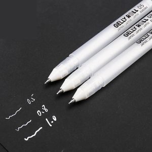 Gel Pens Sakura Gelly Roll Pen White Color 0.5mm 0.8mm 1.0mm High Light Marke Black Cardboard Art Painting Line PensGel