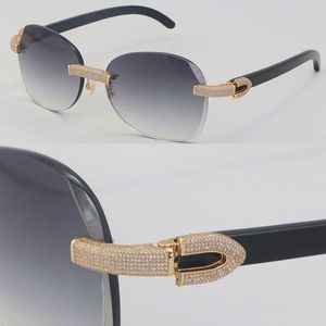 New Micro-Paved Diamond Set Rimless Metal Solglasögon 3524012 Original Black Buffalo Horn Luxury Frame 18K Guld C Dekoration Man och Kvinna Glasögon 3.0 Tjocklekslins