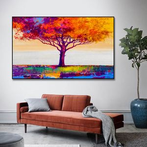 Bunte Baum Ölgemälde Leinwand Malerei Poster Drucken Nordic Wand Kunst Bild Für Wohnzimmer Home Decor Dekoration Rahmenlos