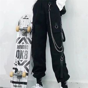 Kvinnor lastbyxor harem byxor mode punkfickor joggerbyxor med kedja hajuku elastik hög midja streetwear 220812