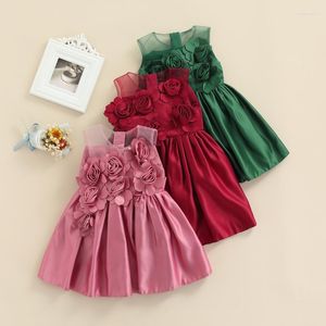 Flickans kl￤nningar Rose Flower Princess Dress for Girls 6-24m Baby Summer Evening Bridesmaid Wedding Tutu ￅr 2022Girl's