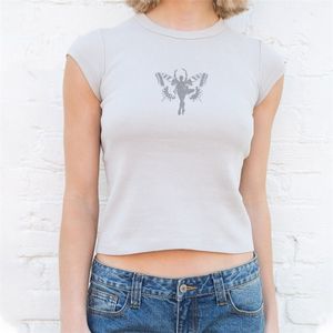 Ballet Girl Sexy Crop Top Women Summer Casual Short Sleeve O Neck Cotton T Shirt Vintage Streetwear Y2k Tops Woman 220321