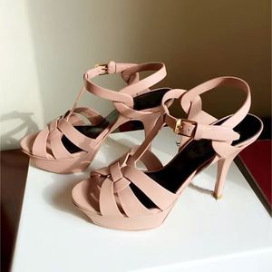 Lady sexy heeled women sandal designer shoesBeige Patent Leather Tribute Platform Sandal 35-43 with box