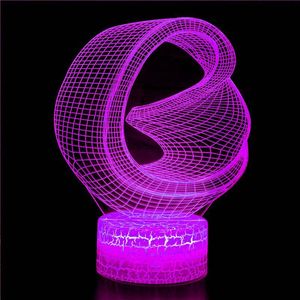 ナイトライトクリエイティブループ3DイリュージョンステレオライトLED抽象アーティストグラフィックノベルティ照明ホームデコレーション溶岩USBランプライトニー