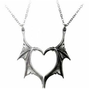 Devil Wings Necklace Couple Gothic Retro Punk Hip Hop Style Metal Pendant Heart Necklace