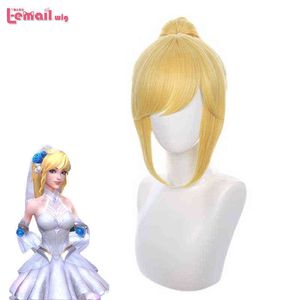 L-email wig Synthetic Hair LOL Crystal Rose Lux Cosplay Wig 40cm Golden Detachable Ponytail Women Heat Resistant Wigs220505