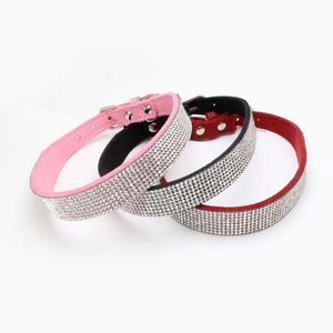 Fashion Diamond Dog PU Leather Collar Alloy Button Pet Puppy Collars Pet Supplies 3 Colors