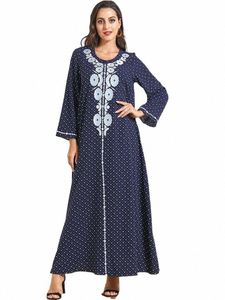 Casual Dresses Siskakia Vintage Ethnic Embroidered Maxi Dress Plus Size Navy Blue Long Sleeve Muslim Turkiet Arabiska kläder för kvinnor Fall M8KP