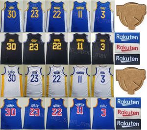 Final do homem Basquete Stephen Curry Jersey 30 Klay Thompson 11 Andrew Wiggins 22 Draymond Green 23 Poole 3 Cidade costurada ganhou rakuten patch branco azul amarelo preto preto