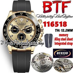 BTF Better Factory bt116518 Orologio da uomo Cal.4130 SA4130 Cronografo automatico TH 12,2 mm Lunetta in ceramica nera Quadrante dorato Cassa in acciaio 904L Cinturino in caucciù Orologi Eternity