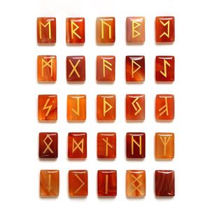 Other 25pcs/Set Red Agates Carnelian Tiger Eyes Black Stone Crystal Set Lettering Wiccan Pagan Symbol Nordica Amulets Nordic RunesOther