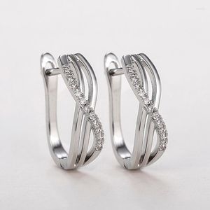 Hoop Huggie Huitan Fashion Cross Earrings for Women Silver Color Circle Earring With White CZ Stone Modern Lady s Ear Accessories