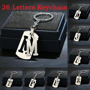 Nyckelringar A-Z Letters Alfabet Keychain Rostfritt stål Silverfärg Keyring för kvinnor Män bilknapp Rackback Par Friendship Jewelry