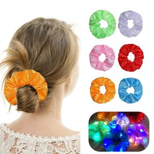 LED LED brilhante cetim de cetim Greito anel de cabelo Light Up Scrunchies Bar dança luminosa cocar decorações de festa de natal