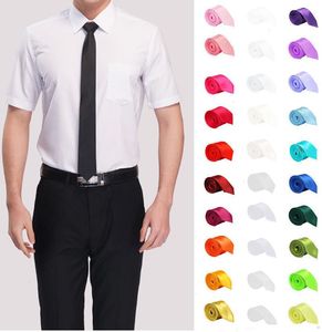 Erkekler için kravat ince düz renkli kravat polyester dar kravat 5cm genişlik 35 renk Kraliyet mavi altın parti resmi moda