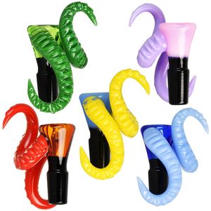 Colorato fumo Pyrex Vetro spesso Corna da diavolo Maniglia Erba secca Filtro per tabacco Ciotola 14MM 18MM Maschio Joint Bong Narghilè Portasigarette Contenitore DHL Free