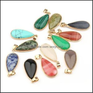 Charms Jewelry Findings Components Water Drop Shape Natural Stone Rose Quartz Tiger Eyes Opal Pendant Diy For Druzy Bracelet Necklace Earr