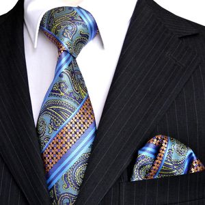 Wholesale turquoise tie resale online - E3 Stripes Paisley Multicolor Blue Dark Turquoise Orange Mens Ties Set Neckties Pocket Square Silk Jacquard Woven231r