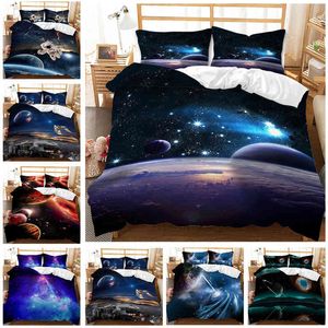 Ahsnme 3D-Universum, Sternenhimmel, Planet, Bettwäsche-Set, Weltraumexpedition, Bettbezug, Kissenbezug, anpassbare Größe, Bild