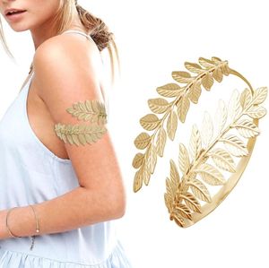 Винтажный металлический греческий римский лавровый листовой браслет привязкой руки фестиваль фестиваль фестиваль Bridal Belly Dance Bohemian Arm Bracelets