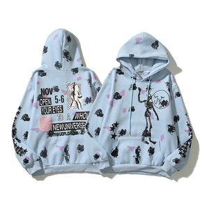 Blå tröjor graffiti tryckta hoodies män kvinnor hög kvalitet pullover tryck hoode hip hop pullovers 22fw