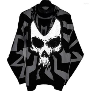 Men's Sweaters Hip Hop Punk Skull Reflective Hooded Sweater Men Women Harajuku Black White Patchwork Oversized Pullovers Jersey Hombre Olga2