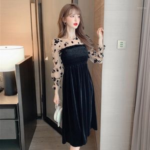 Dorywczo sukienki Coigarsam Moda Patchwork Kobiety One-Piece Sukienka Koreańska Śliczna Wysoka Talia Czarny 1378