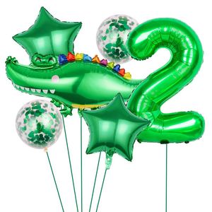 Party Decoration 1Set Giant Green Crocodile Foil Balloons Jungle Toys Children Birthday Decorations 32Inch Number Sequin Latex Globosparty