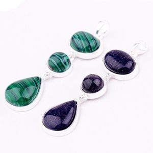 Pendant Necklaces Unique Silver Plated Layer Geometric Blue Sand Stone Malachite For Party Gift JewelryPendant