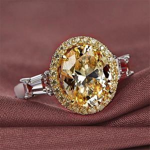 Bröllopsringar av hög kvalitet Fashion Golden Ladies Ring Set med Rhinestone Oval Zircon Engagement for Women Hand smycken grossisting