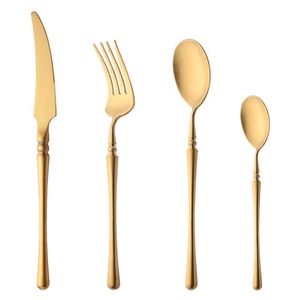 Flatware Sets Vintage Western Gold Matte Cutlery 1/2/4Set Dining Knife Fork Teaspoon Set Luxury Dinnerware Tableware For KitchenFlatware Set