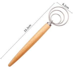 Stainless Steel Egg Beater 13 Inch DIY Bread Dough Tools Baking Accessories Danish Dough Whisk Stick Gadgets Oak Wood Handle