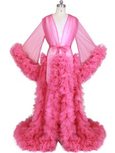 Nya balklänningar Foto Shoot -klänningar Kvinnor Tulle Robe för Photoshoot Puffy Gown Long Sleeves Court Train Wlight Stängning
