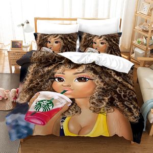 African Woman Sexy Wild Girl Bedding Set Duvet Cover for Adults Man 150 Bed Set Queen King Size Hiphop DJ Girl Bed Linens 210309