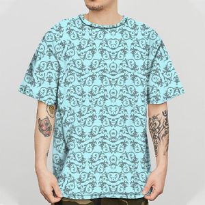 Herr t-shirts amerikansk casual urban mode kortärmad t-shirt 3d liten mönster blommig tryck lös tunn rund nacke pullover
