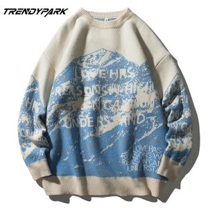 Lindsey Seader tröjor män Snow Mountain Pullover stickade tröjor Harajuku Casual Knitwear Jumper Tops Hip Hop Streetwear 201224