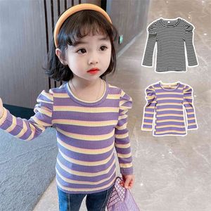 Neonate Tops Striped Girls Top Tee Maglietta stile casual Bambini Primavera Autunno Abbigliamento per bambini Ragazze 210412