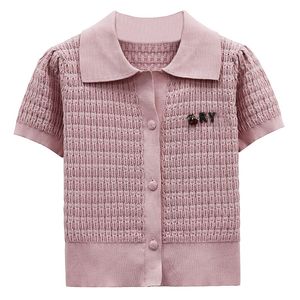 518 2022 Summer Kint Short Sleeve Lapel Neck märke samma stiltröja Pullover Pink Luxury Womens Clothes Binfen