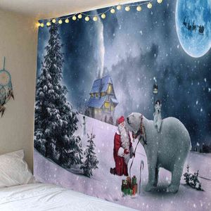 Christmas Wall Carpet Santa And Bear Printing Hanging Art Tapestry Living Room Bedroom Decoration J220804