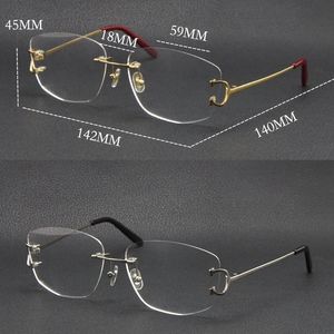 Ny metall Rimless Gift Eyewear Mode Optisk Reading Frames Kvinnor Glasögon Stora Fyrkantiga Glasögon Med Box C Dekoration 18K Guld Man och Kvinna Myopisk Frame