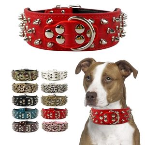 Pet Dog Collar Leather Collars for Spiked s Medium Large Pets Pit Bull Y200515