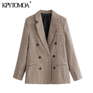 KPYTOMOA 여성 패션 사무실 착용 이중 가슴 블레이저 코트 코트 빈티지 긴 소매 포켓 여성 겉옷 세련된 탑 201105