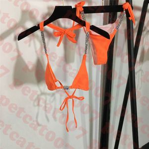 Costumi da bagno da donna di lusso Bikini con strass Costume da bagno da donna Bikini spaccati Costume da bagno arancione sexy per donna