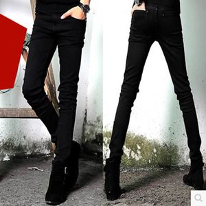 grossist mode svarta jeans homme streetwear mens koreanska smala stretch mager casual blyertsbyxor män tonåringar byxor 201111